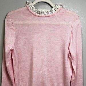 J. Crew Pink Tippi Wool Sweater with lace collar Detail Size M
